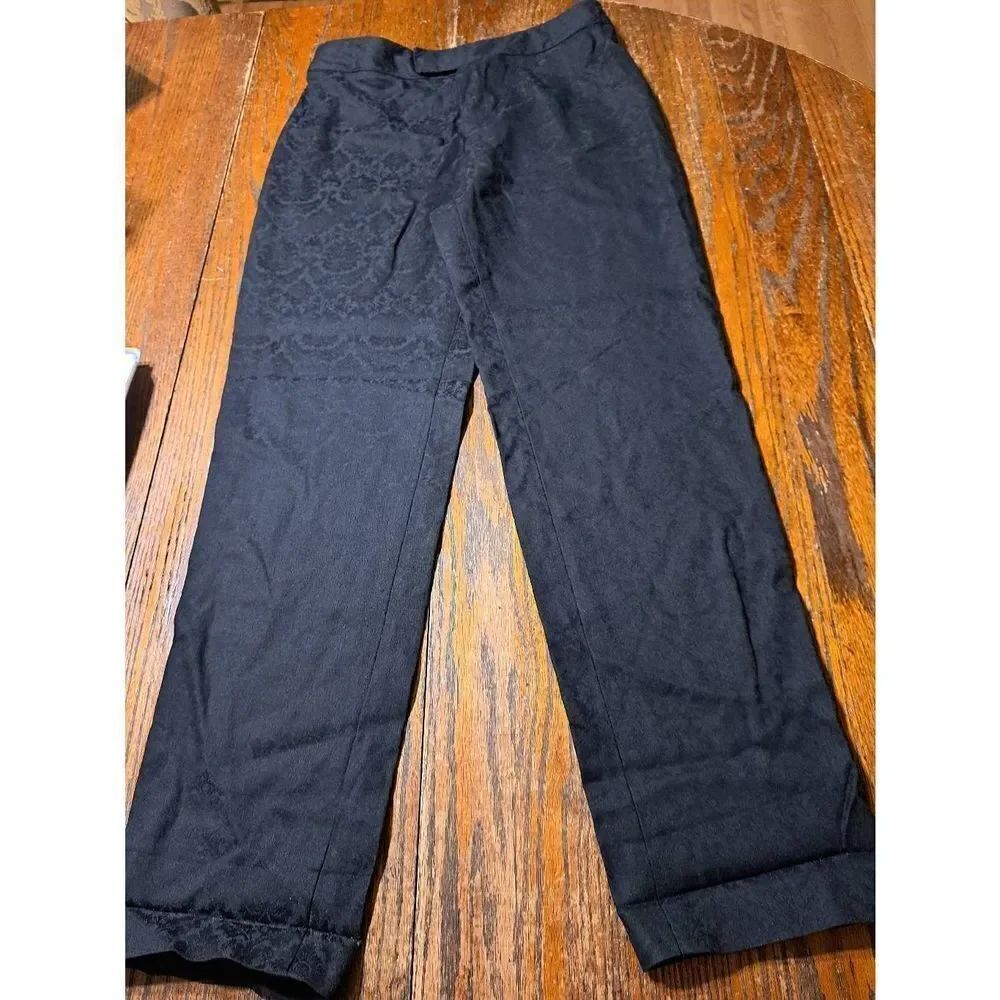 Size 8 Nine West Black Jacquard Flat Front Casual Dress Pants Mid Rise
